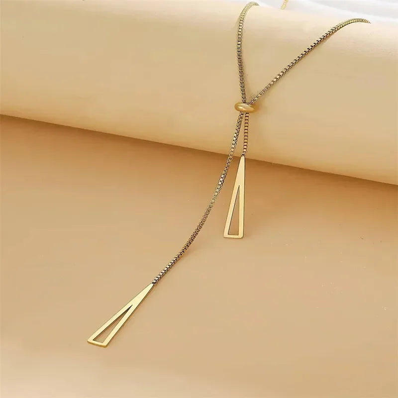 Metal Style Silver Color Triangle Pendant Necklace Fashionable Simple Charm Y Lariat Necklaces for Women Boho Minimalist Jewelry